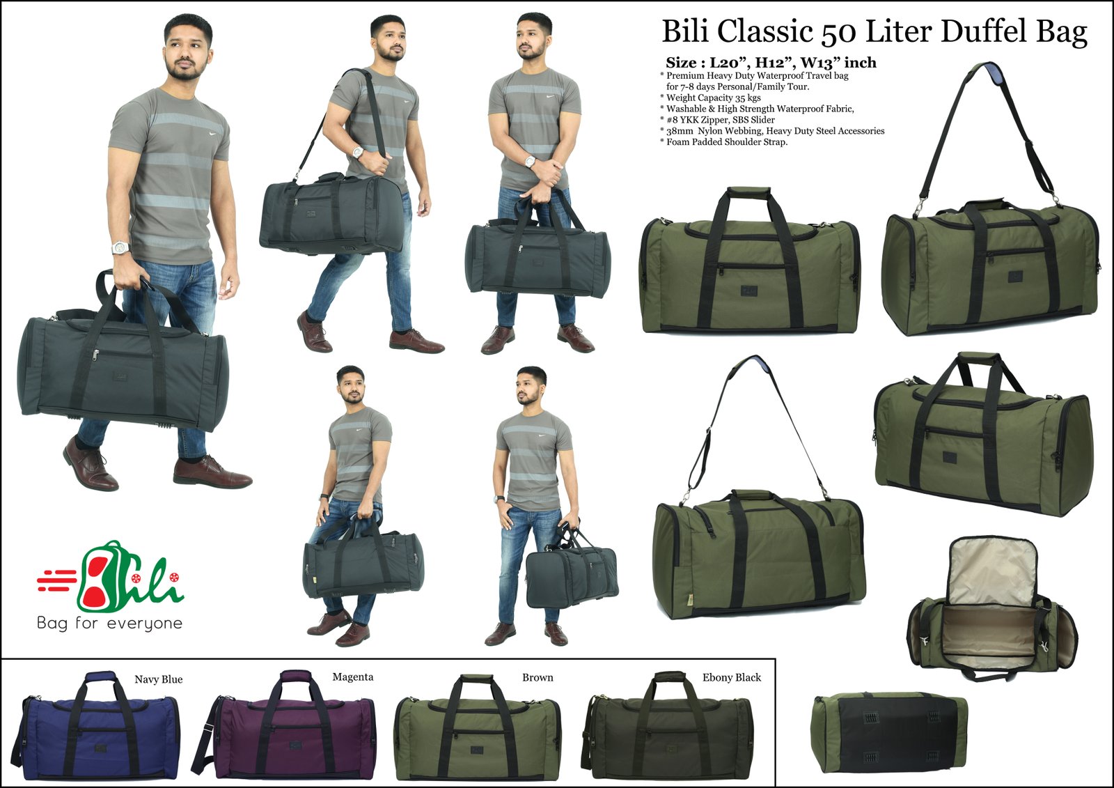 Bili Online Classic 50 Liter Travel Duffel Bag - Image 3